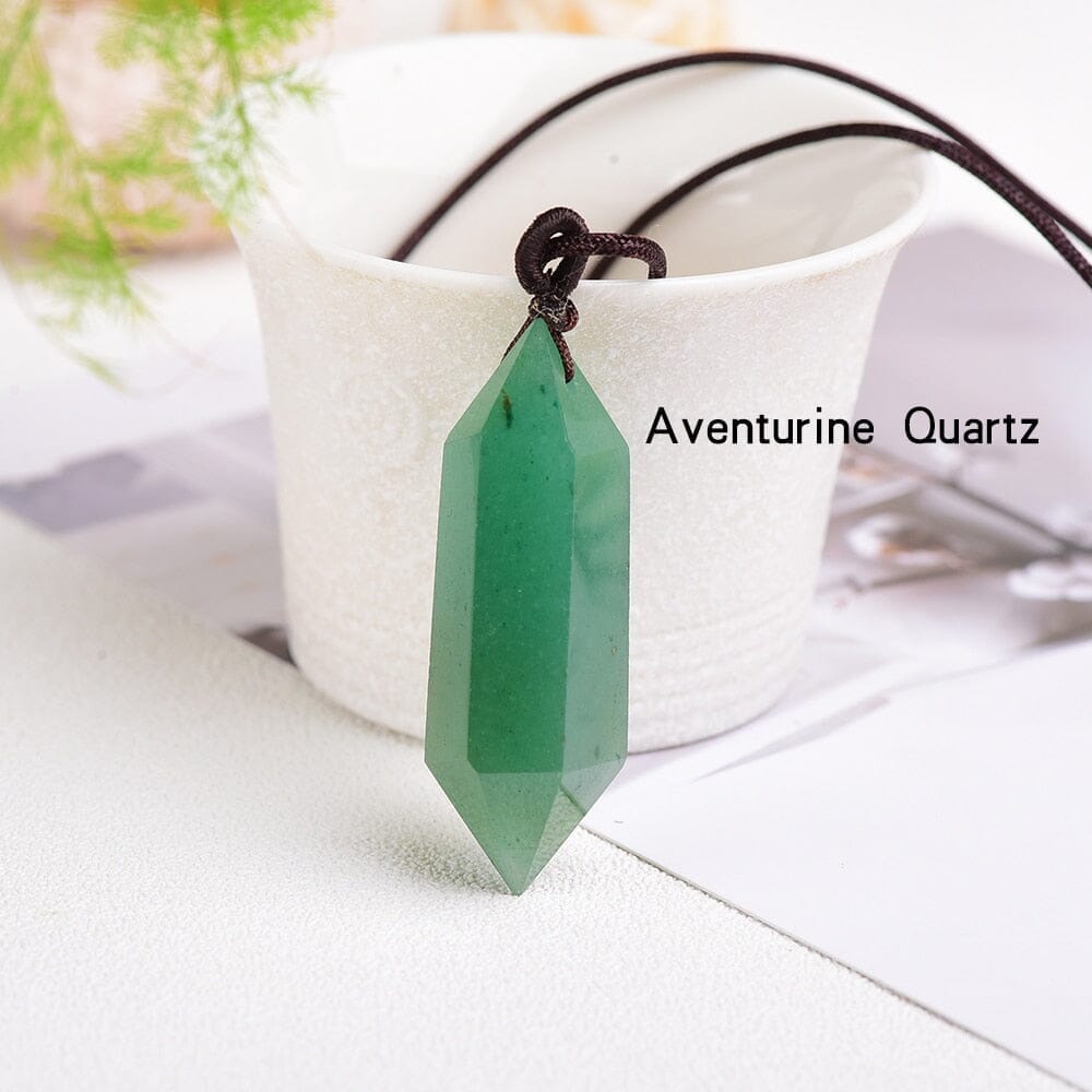 1pc Natural Crystal Quartz Double Point Pendant NecklaceNecklaceAventurine Quartz