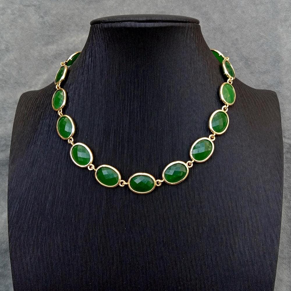 Green Jade Choker Necklace Oval ShapeNecklace