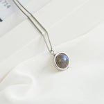 Round Moonstone Bead Pendant Necklace - 925 Sterling SilverNecklace
