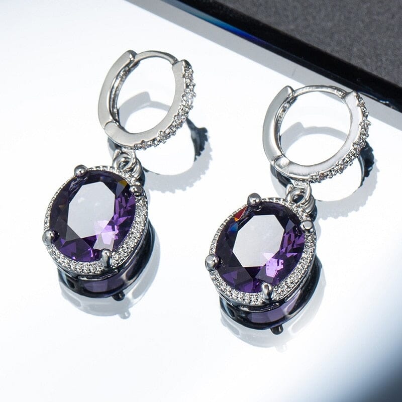 Geometric Amethyst Drop Earrings - 925 Sterling SilverEarrings