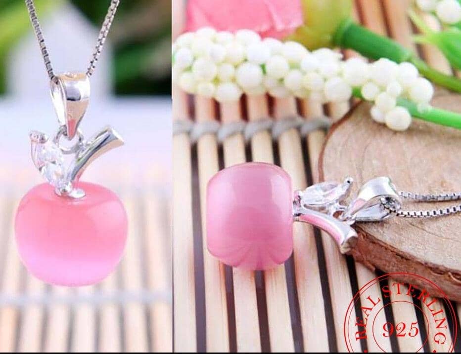 Pink/White Moonstone Apple Necklace - 925 Sterling SilverNecklace