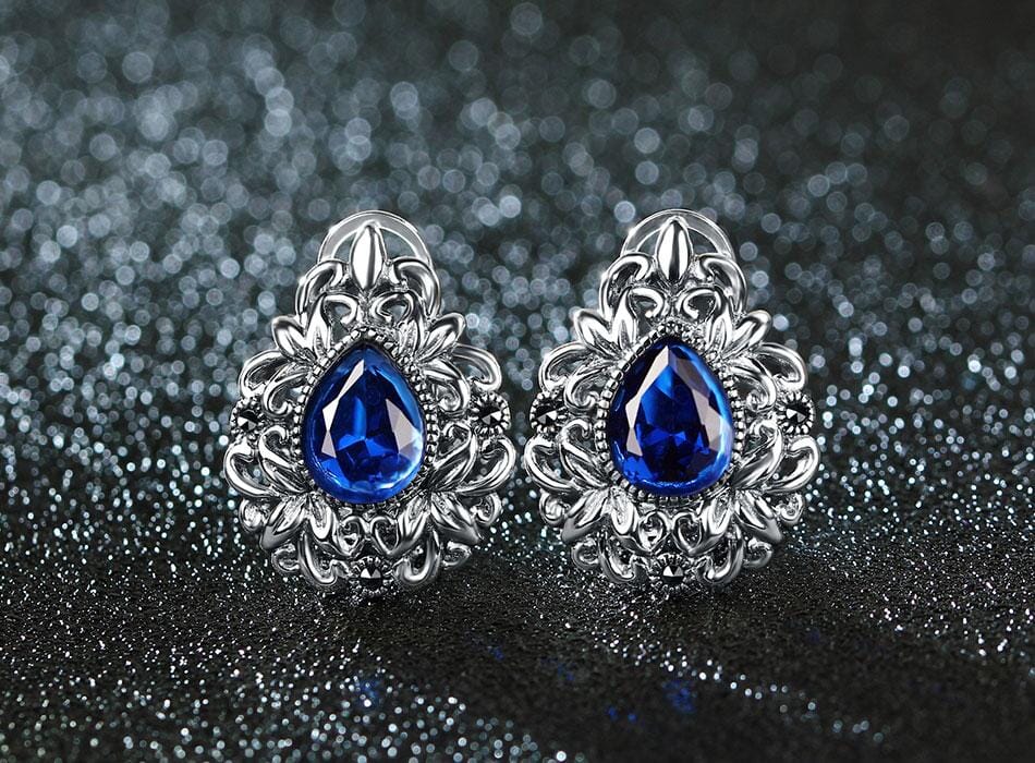 Blue/Pink Sapphire Stud Earrings - 925 Sterling SilverEarrings