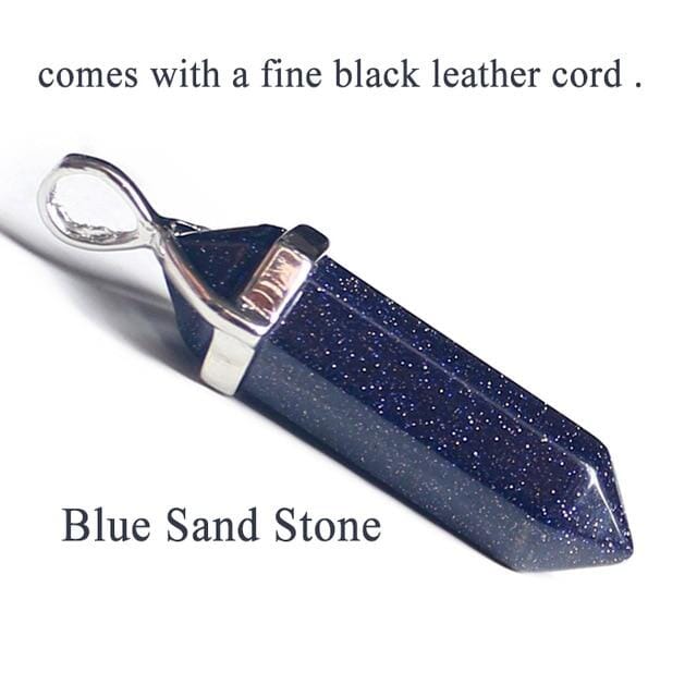 19 Design Natural Crystal Pendant Black Leather NecklacesNecklaceBlue Sand Stone