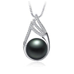 925 Sterling Silver Elegant Pearl PendantNecklaceblack8-9mm