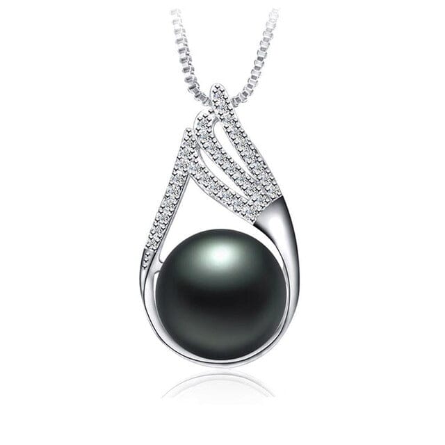 925 Sterling Silver Elegant Pearl PendantNecklaceblack8-9mm