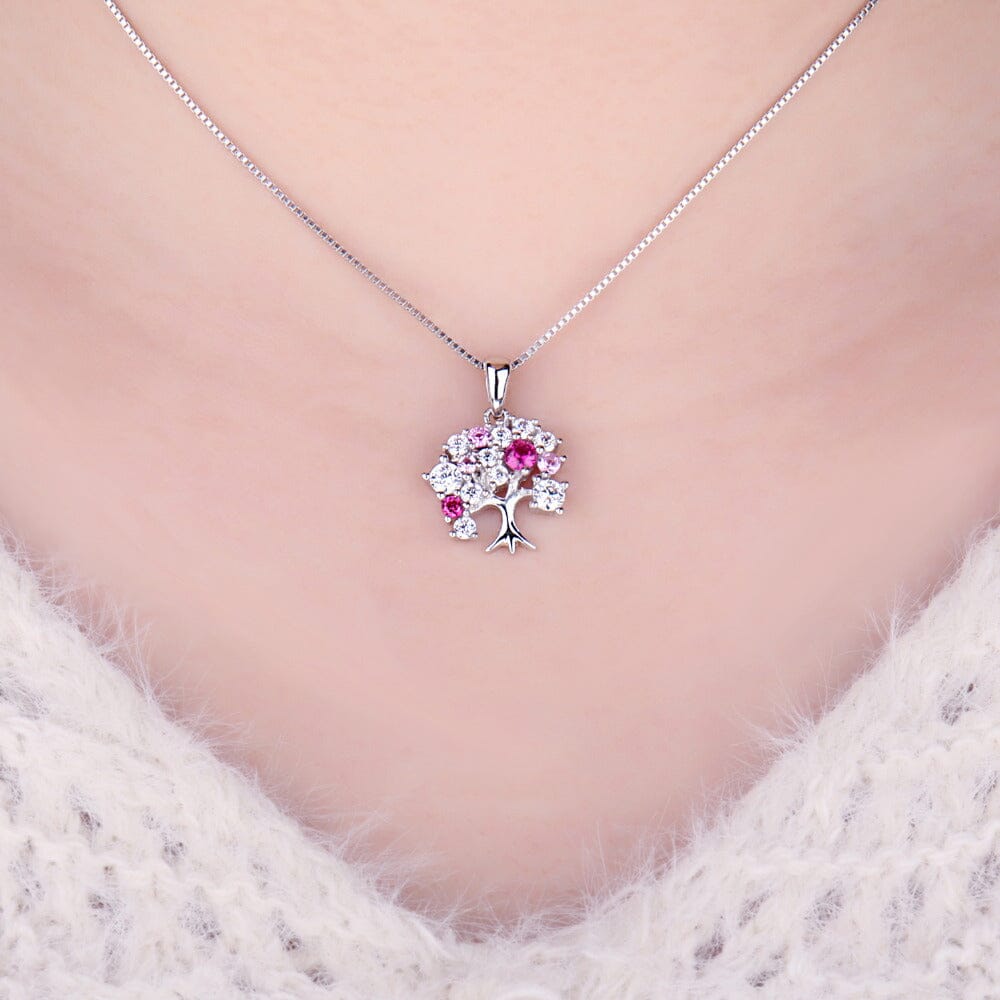 Life Tree Created Ruby - 925 Sterling SilverNecklace