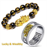 Wealth and Lucky Adjustable Ring and Beaded BraceletJewelry Set