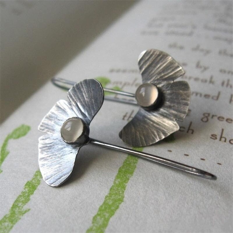 Sweet Fresh And Romantic Inlaid Moonstone Lotus Leaf EarringsEarrings