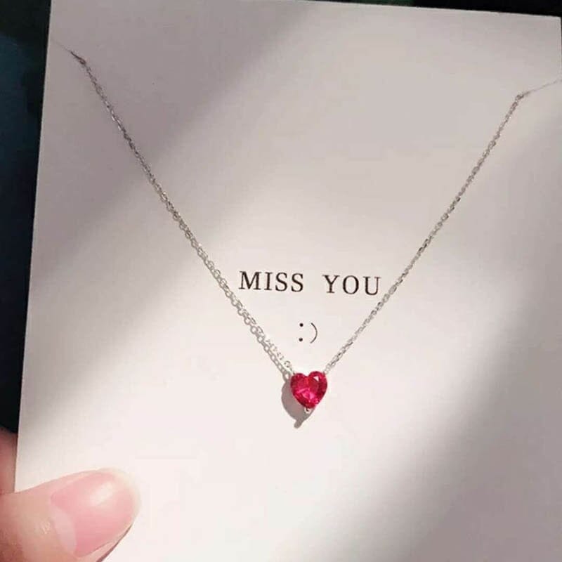 Little Heart Shape Ruby Necklace - 925 Sterling SilverNecklace