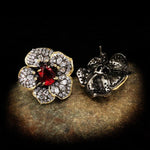 Exquisitely Inlaid Colored Ruby Rose Flower Earrings - 925 Sterling SilverEarrings