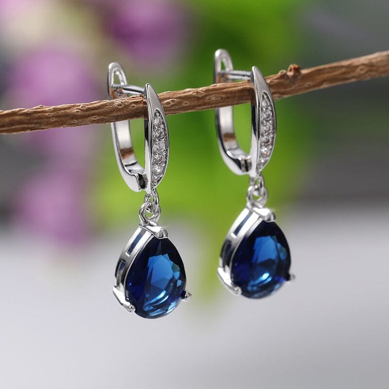 Trend Noble Blue CZ Sapphire Lady Dangle Drop EarringsEarrings