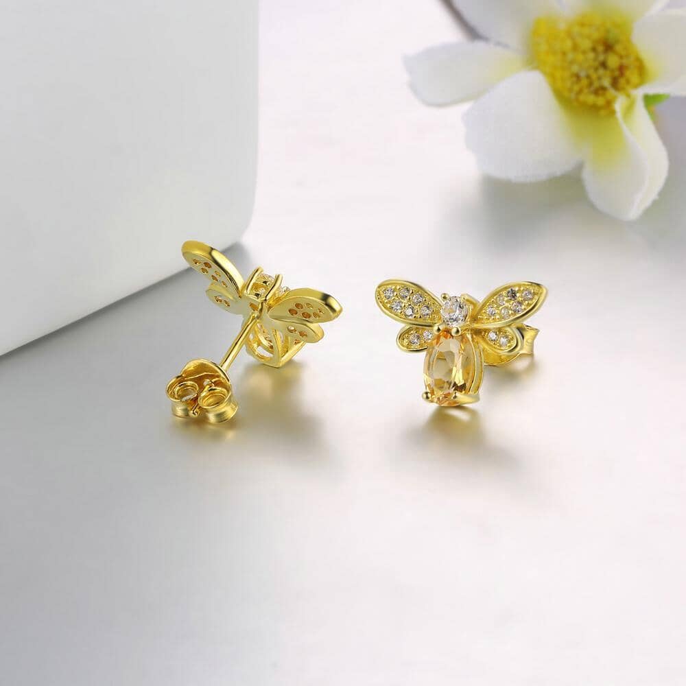 Citrine Bee Stud Earrings - 925 Sterling SilverEarrings