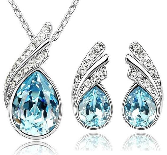 Austria Crystal Water Drop Leaves - A Pair of Earrings and a Necklace - Free ShippingEarringsOcean Blue