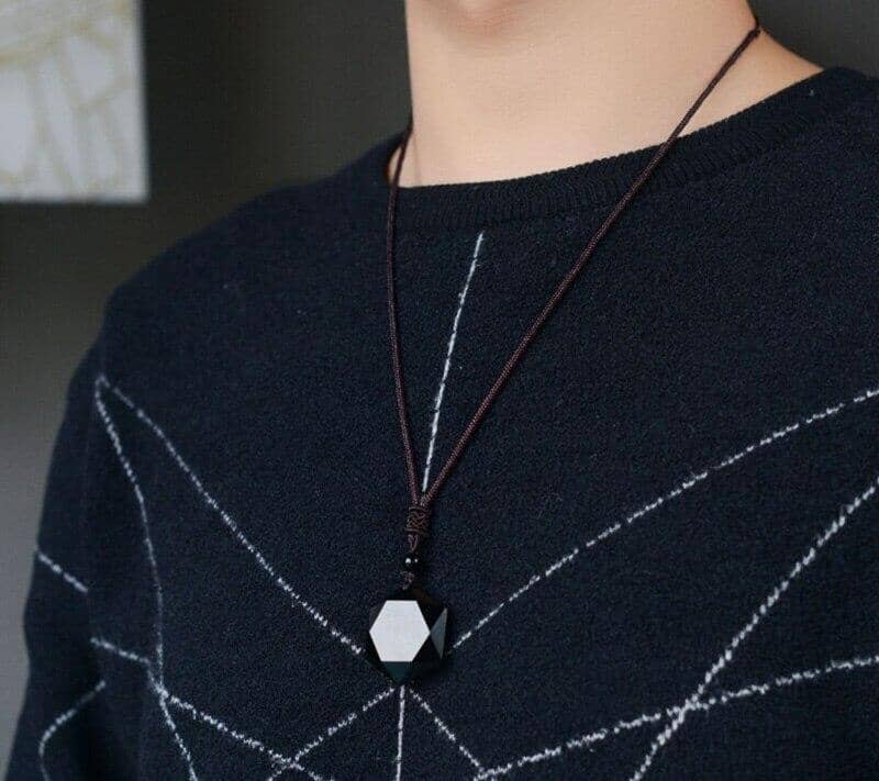 Star Of David Black Obsidian Pendant NecklaceNecklace