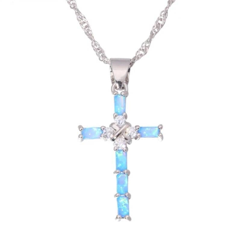 Fire Opal Cross Necklace - Blue or White Fire Opals – AtPerry's