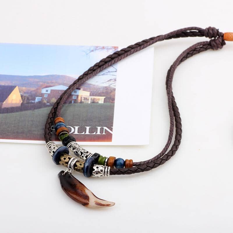 Vintage Tribal Bohemian Wolf Tooth Pendant NecklaceNecklace