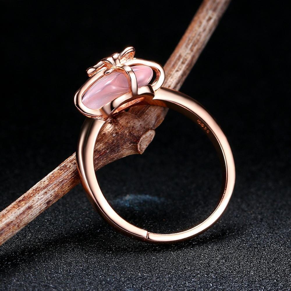 Rose Quartz Heart Ring - 925 Sterling SilverRing