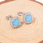 Blue Fire Opal Zircon Silver Stud EarringsEarrings