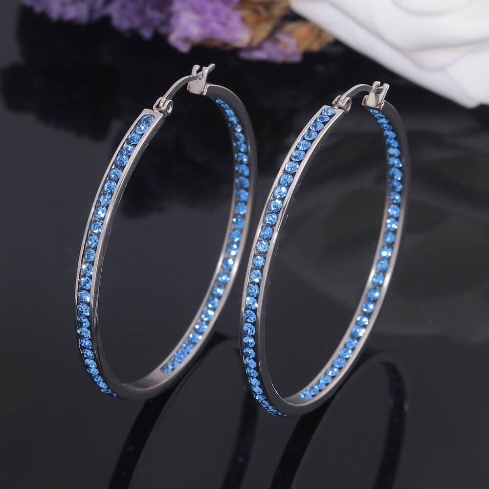 BOHO Silver/Blue & Gold/White Crystal Hoop EarringsEarrings