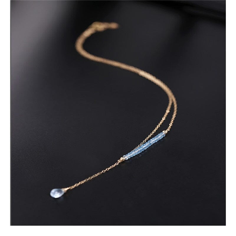 14K Gold Unique Water Drop Design Sky Blue Topaz NecklaceNecklace