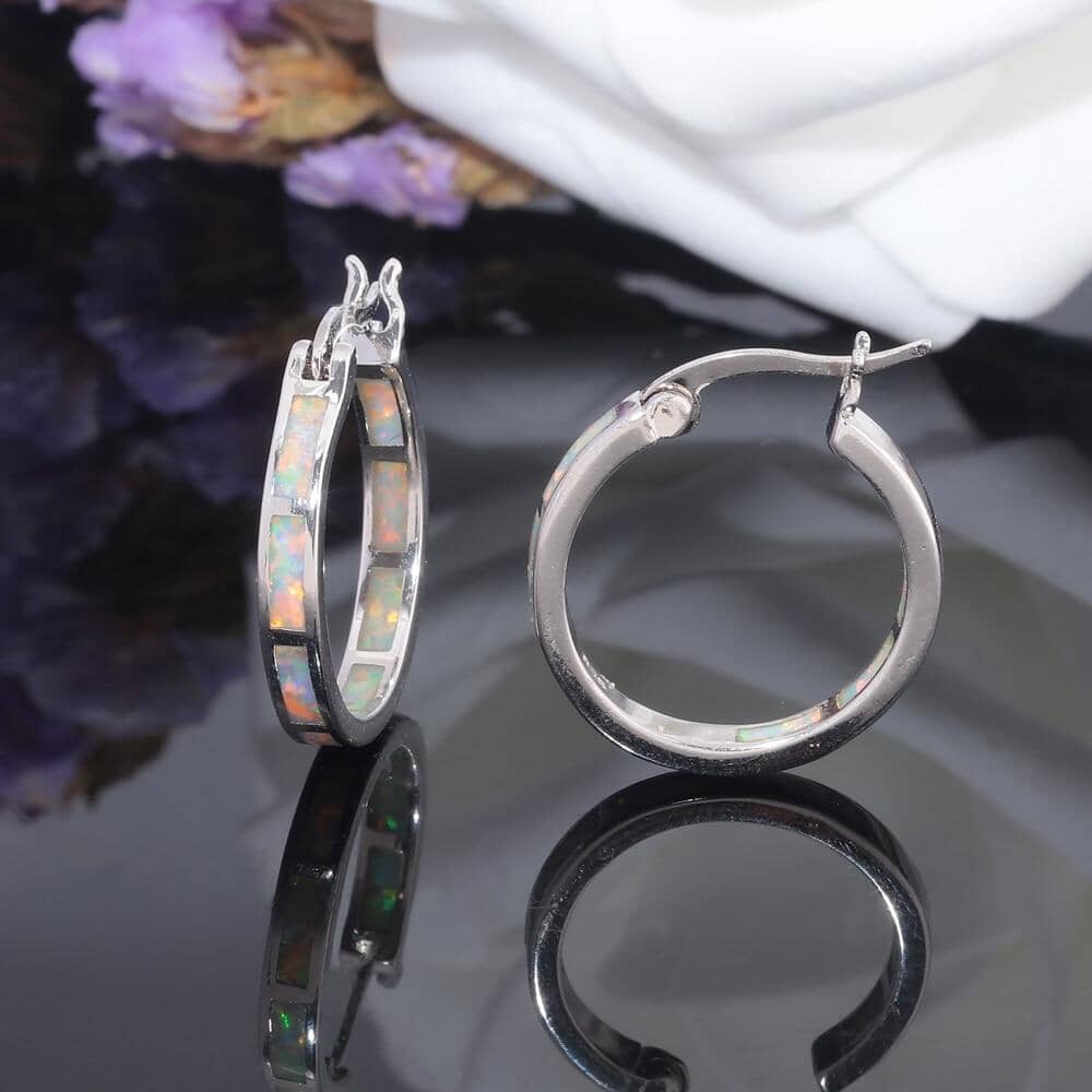 White Fire Opal Earrings With Stone - Round Circle ChicEarrings