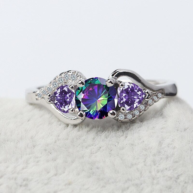 Heart-shaped Amethyst and Colorful Topaz Ring - 925 Sterling SilverRing