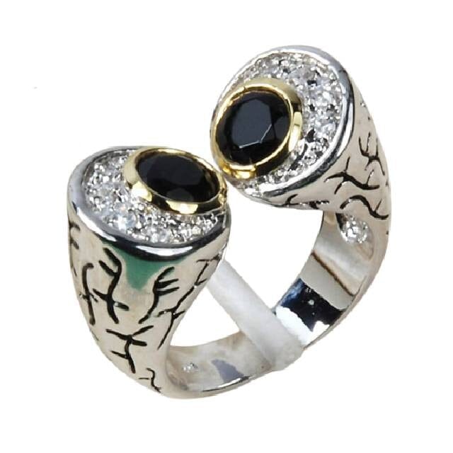 Fashion Retro Black Onyx Punk Ring - 925 Sterling SilverRing