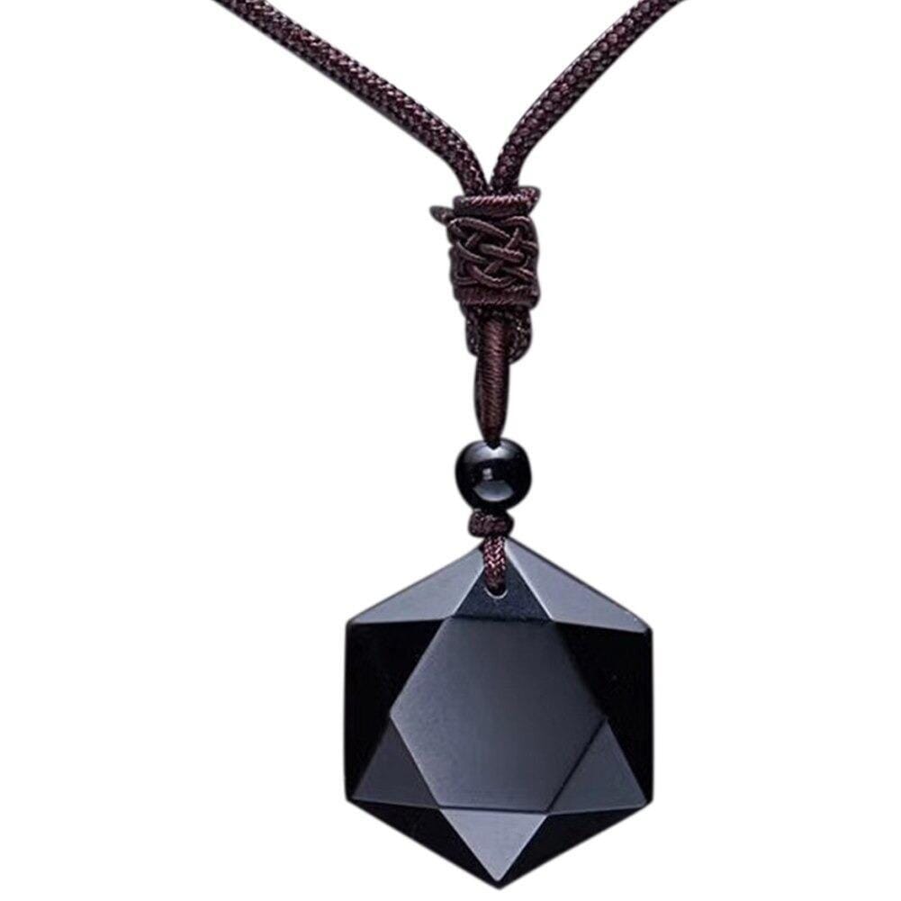 Star Of David Black Obsidian Pendant NecklaceNecklace