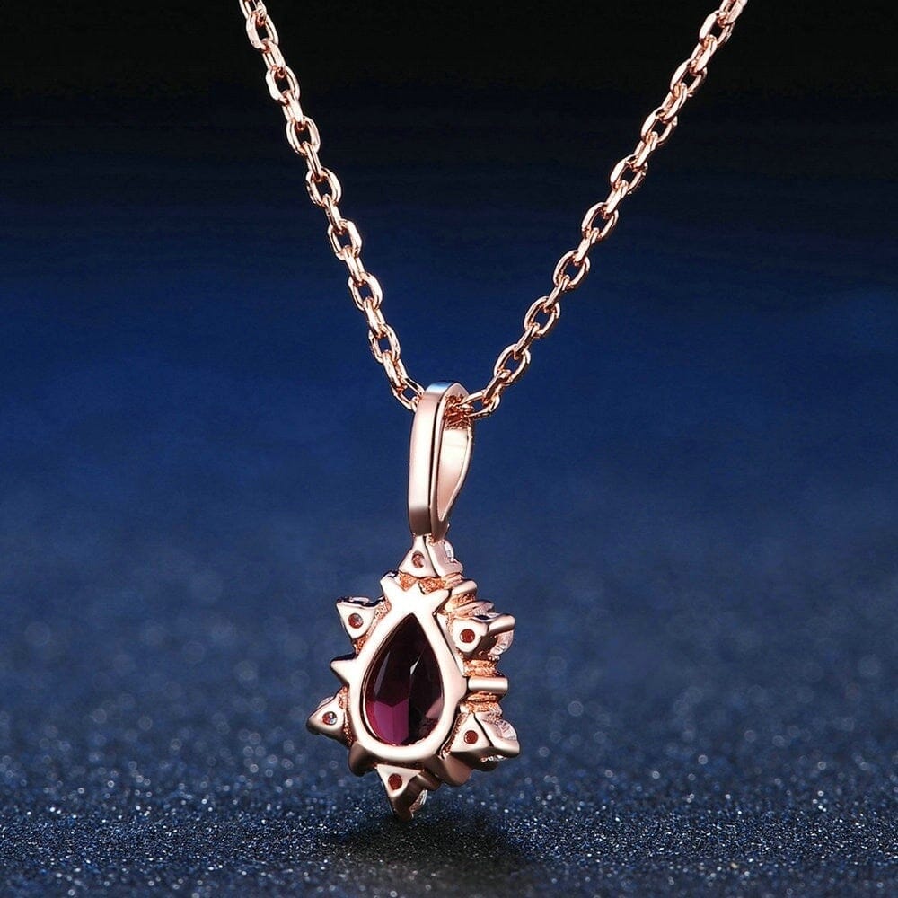 Teardrop Garnet Pyrope Pendant Necklace - 18K Rose GoldNecklace