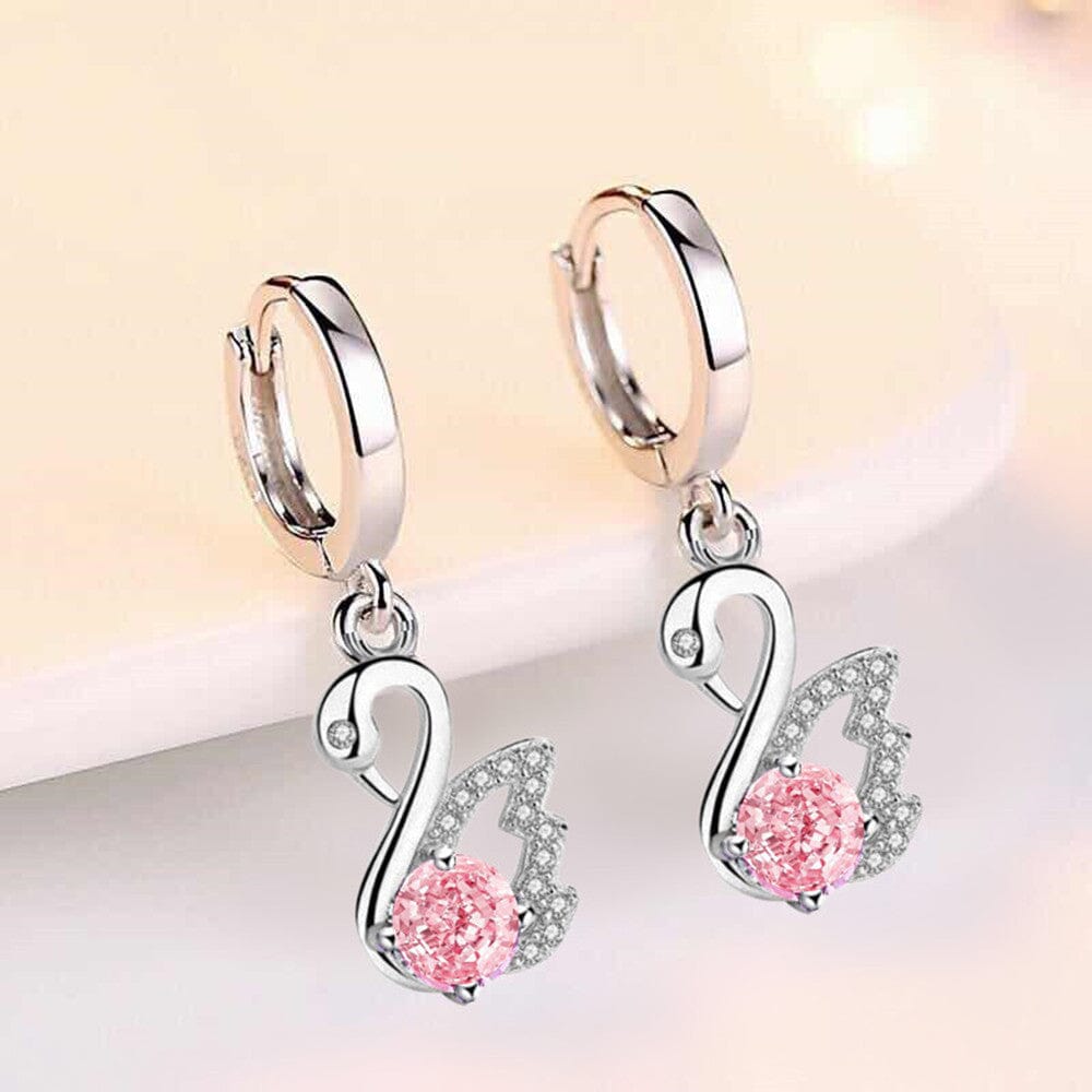 Blue, White & Pink Fire Opal Swan EarringsEarrings
