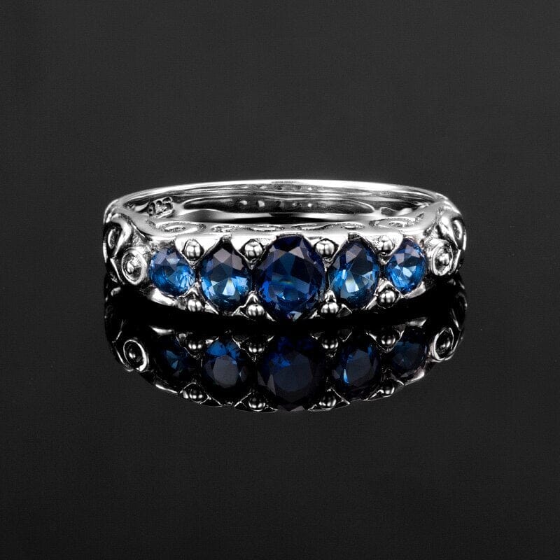 Amazing Ethnic Created Sapphire Stone Ring - 925 Sterling SilverRing