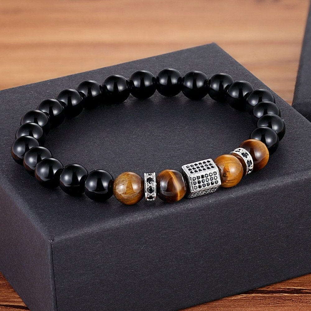 Matte Onyx Stone and Tiger Eye BraceletBraceletSteel with Box