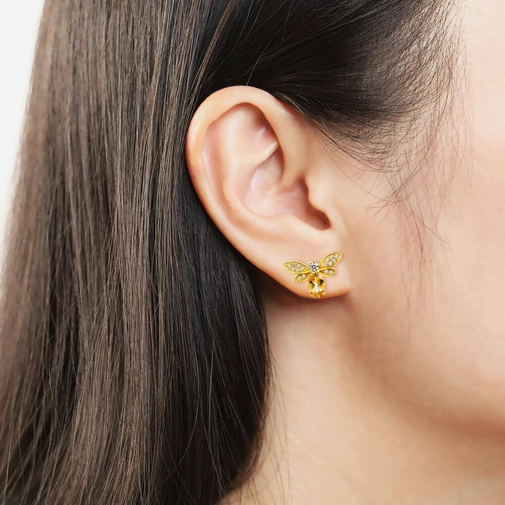 Citrine Bee Stud Earrings - 925 Sterling SilverEarrings