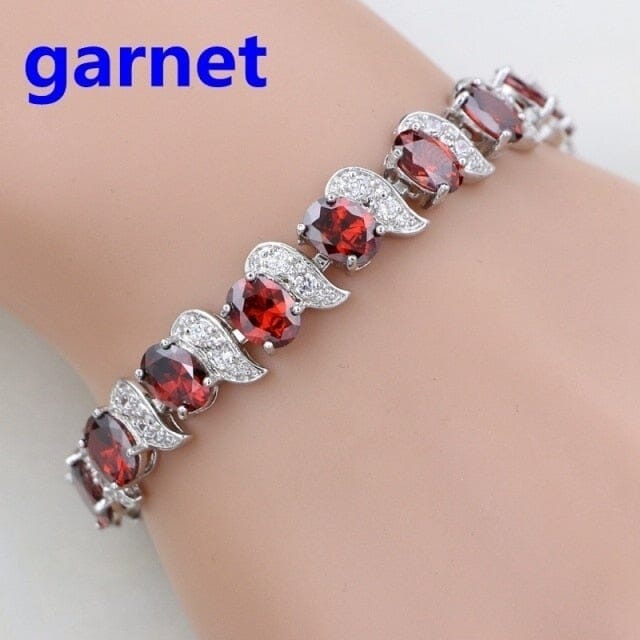 Classic Garnet Chain Link Bracelet - 925 Sterling SilverBracelet