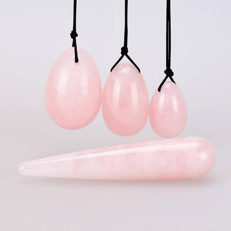Drilled Rose Quartz Yoni Egg Wand SetYoni Eggs