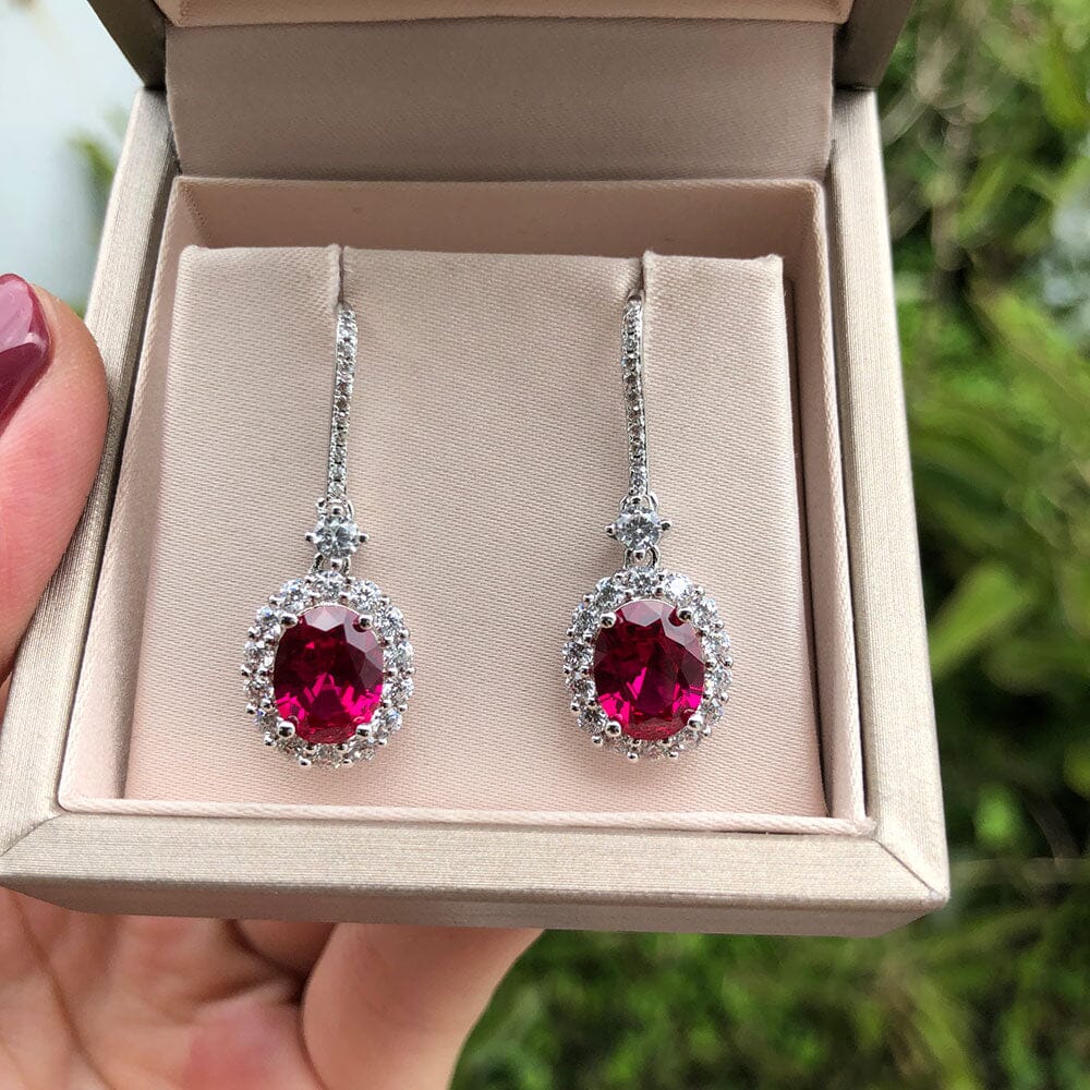 Simple Elegant Sapphire Drop Earrings - 925 Sterling SilverEarringsRed