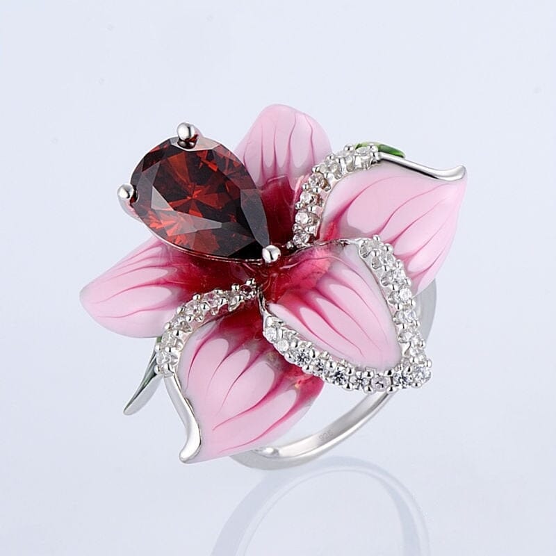 Promise Love Pink Flower Ruby RingRing