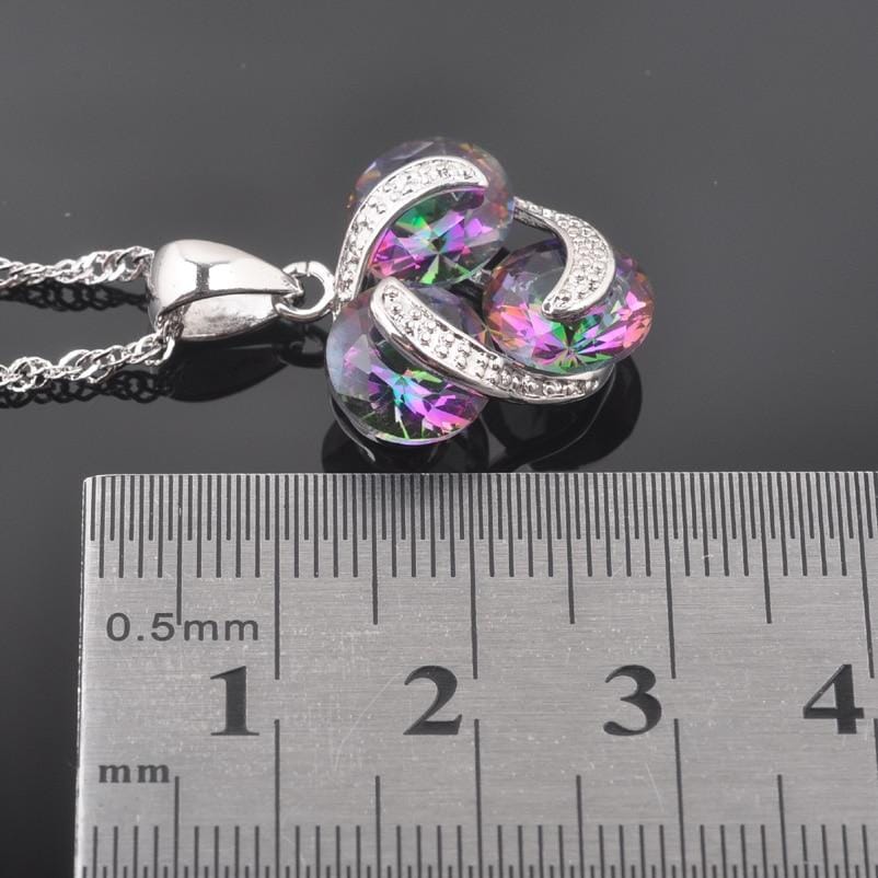 Rainbow Fire Mystic Topaz Crystal Ring, Earrings And Necklace SetEarrings