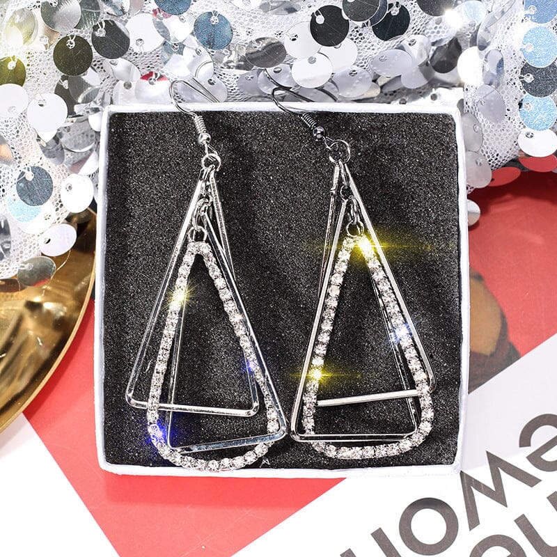 4 Tone Luxury Crystal Stone Triangle Dangle EarringEarrings
