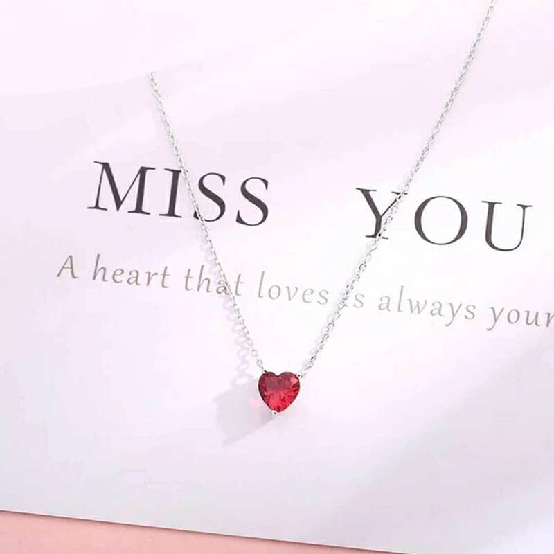 Little Heart Shape Ruby Necklace - 925 Sterling SilverNecklace