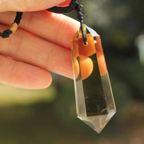 Citrine Quartz Crystal 6 sided Point PendantNecklace