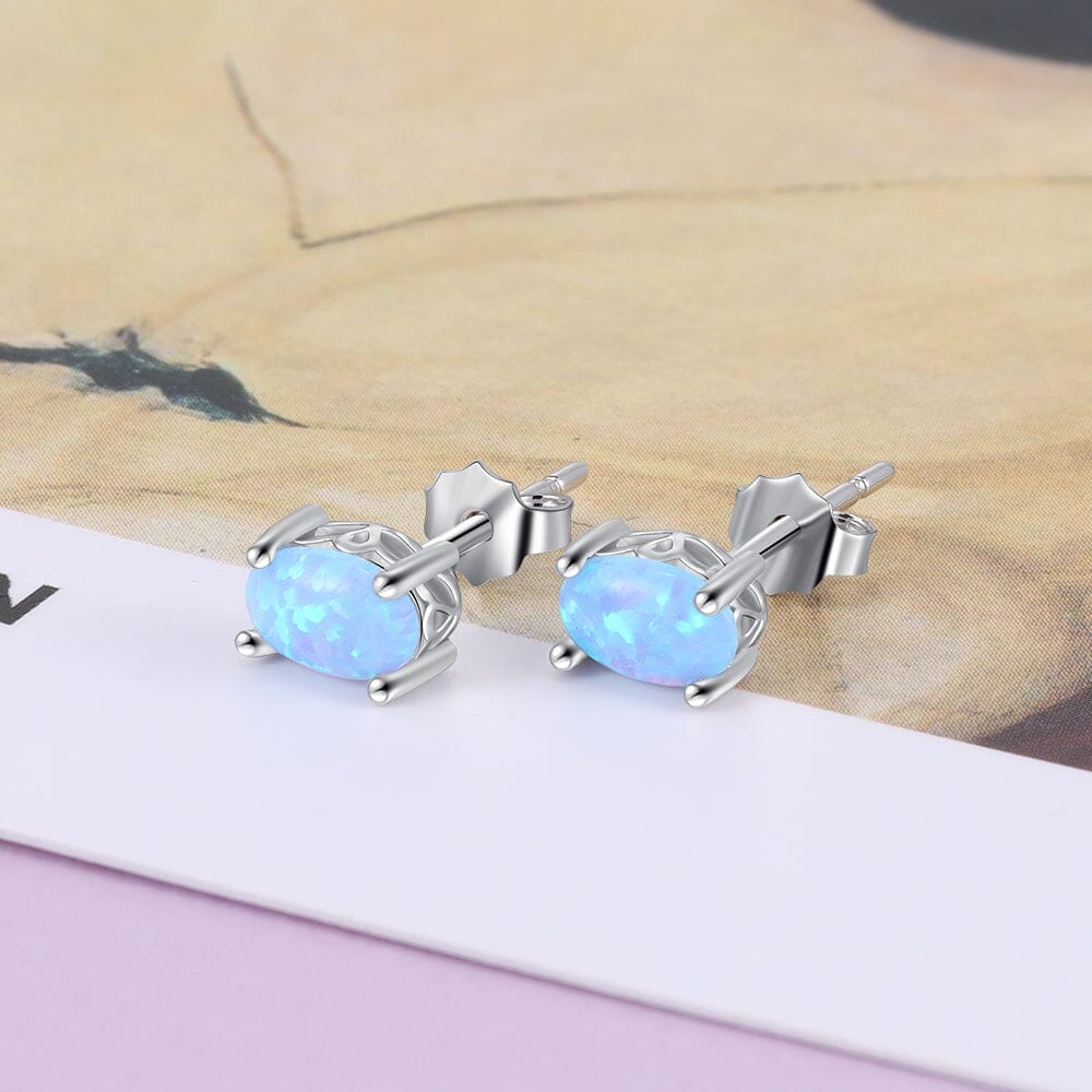 Blue, White & Pink Fire Opal Stone Stud EarringsEarrings
