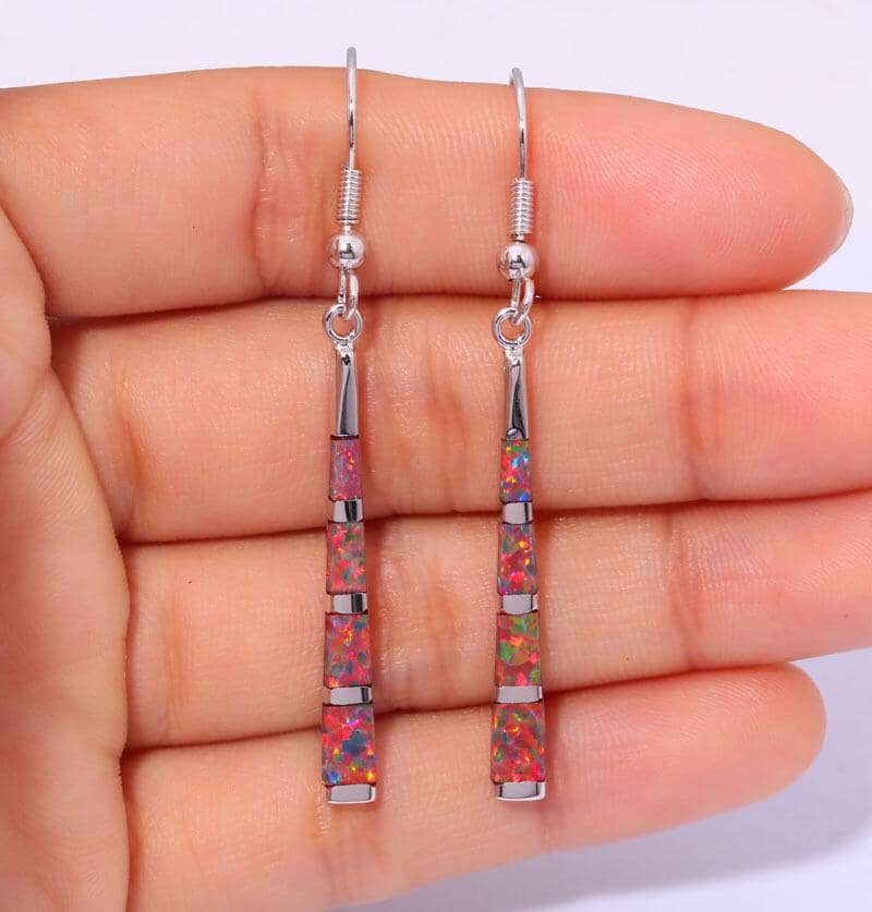 Orange Fire Opal Long Dangle Drop EarringsEarrings