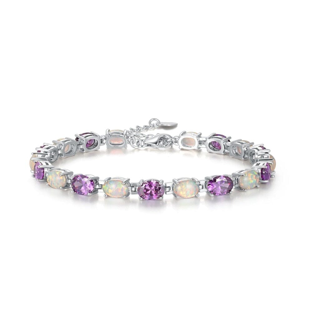 White Fire Opal and Amethyst Adjustable Chain BraceletBracelet