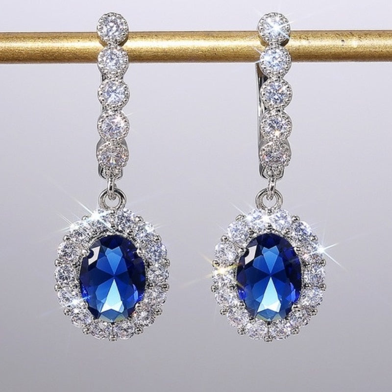 Classic Elegant Sapphire Drop Earrings - 925 Sterling SilverEarrings