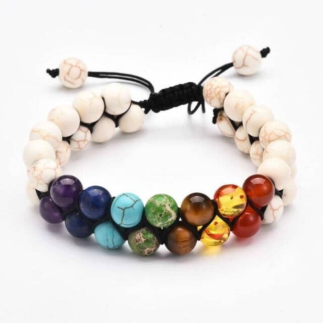 7 Chakra Beads Lava Rock Charm BraceletBraceletWhite Lava Stone