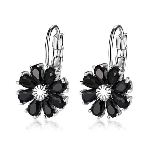Cubic Zirconia Flower EarringsEarringsBlack