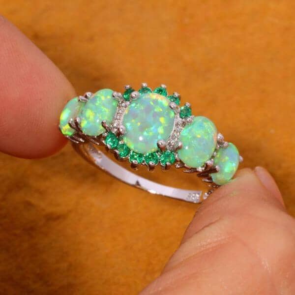 Green Fire Opal & Emerald RingRing