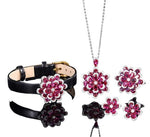 925 Solid Silver Ruby Diamond Pendant Necklace Rings Earrings Wristband SetRing