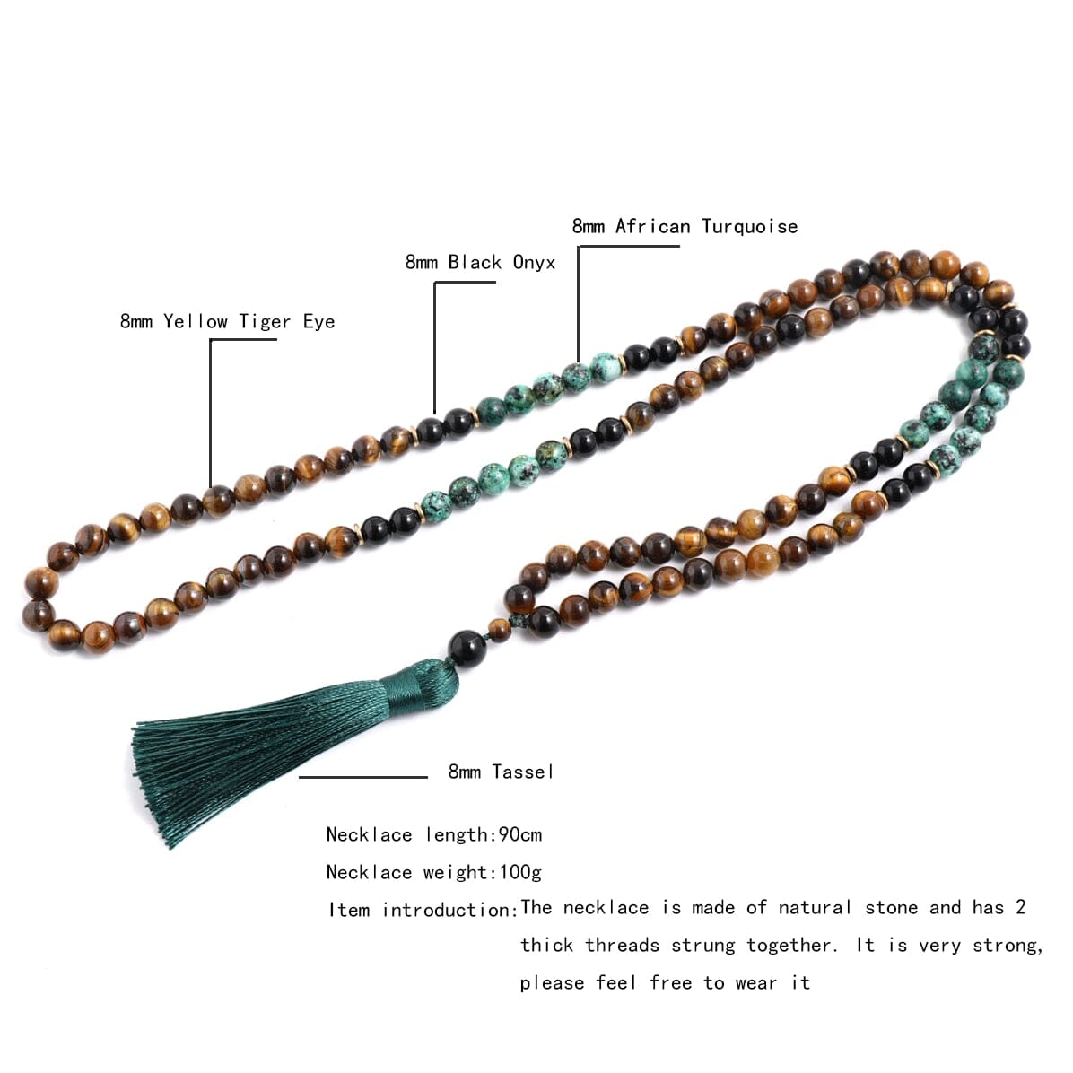 Tiger Eye and African Black Onyx Japamala Bracelet and Necklace SetJewelry Set